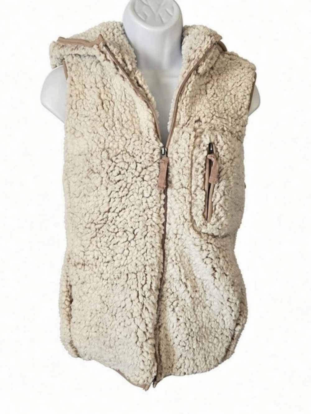 Thread & Supply Wubby Fleece Hooded Vest Cream Small